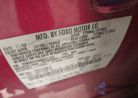 2010 Ford Flex Sel из США, поврежденный, VIN 2FMGK5CC0ABA51232